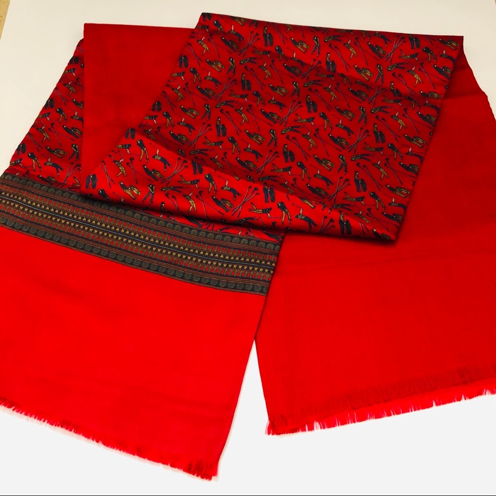 Vintage Scarf Golf 100% Silk Reversed 100% Wool